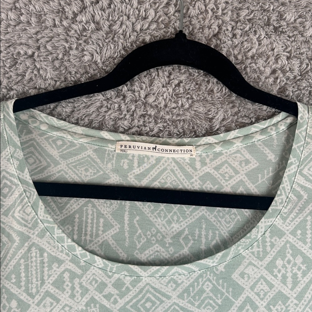 Peruvian Connection Patterned Mint Green White 3/… - image 3